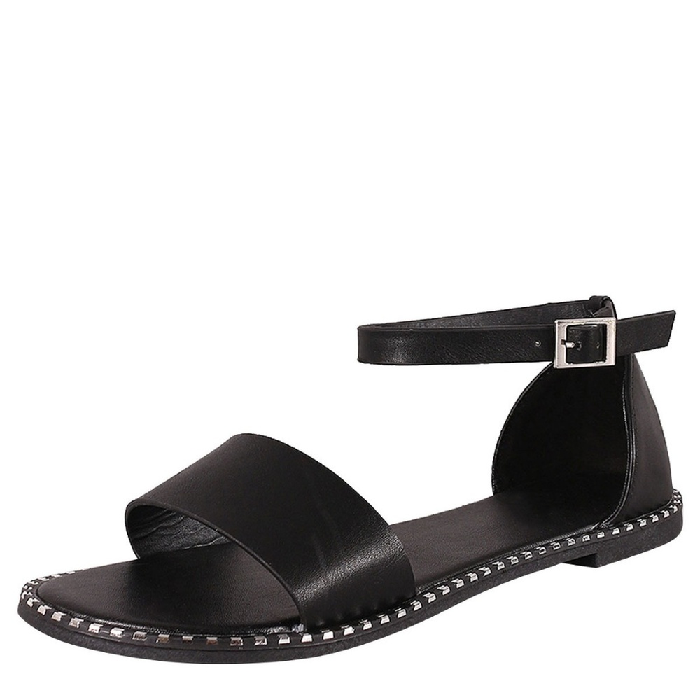 Stud Trim Casual Ankle Strap Flat Sandal Slippers - Picture 2 of 3